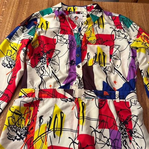 Lisa 2020 Graphic Art Print Jumpsuit | Bold Pop Art Colorful | Size L / XL - Picture 6 of 10